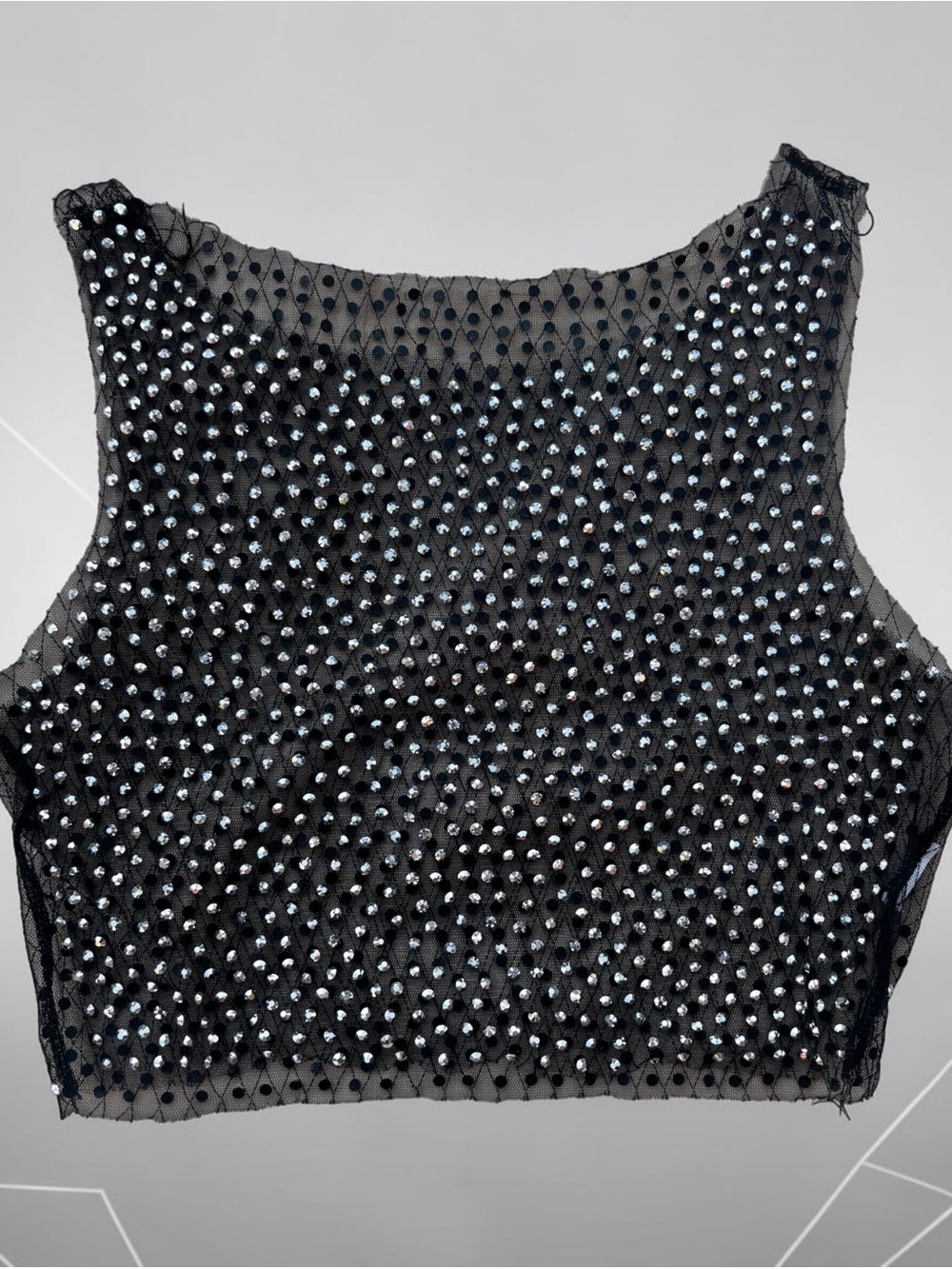 Black Beaded Sheer Crop Tank Top
